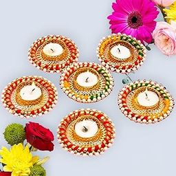 Kapoor Crafts ® 6 Pcs Colorful Metallic Tea Light Candle Holder for Home Office Decoration Puja Articles Home Decor Gift TeaLight (Multicolor)-9