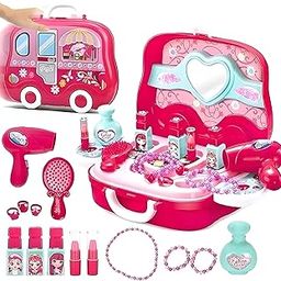 Fun express Beauty Make up case and Cosmetic Set Suitcase with Makeup Accessories for Children Girls- Pink, Plastic, Pack of 1 Set-image-5