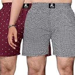 Men's Cotton Printed Regular Boxer Shorts - Pack of 2 (Maroon -Black -XL_1)-25