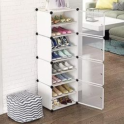 Oumffy DIY Shoe Rack Plastic Shoe Rack for Home Plastic Shelves Household, Home Shoes Storage, PP Plastic Shoe Rack for Heels/Shoes Chappal Slipper Stand (White, 7-SHELF-4-DOOR)-picture-15