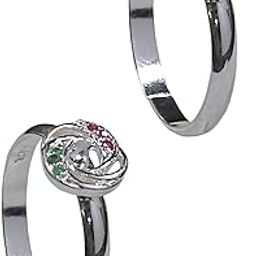 925 Sterling Silver Floral Pattern Toe Ring for Women – Adjustable with Multi-Color CZ Detailing-19