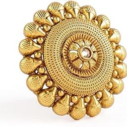 22K Gold-Plated Antique Floral Motif Adjustable Statement Ring for Women & Girls – Festive & Wedding-image-52