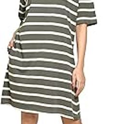 Presents Stripped Cotton A-Line Tshirt Dresses for Women Perfect As a Nightwear| Knee Length Tshirt Dress with Short Sleeves I Perfect Summer-Friendly Tshirt Dress-image-42