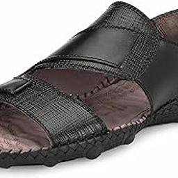 Men's Black Leather Slip-On Casual Sandals-picture-50