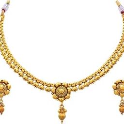 Traditional and Ethnic One Gram Gold Plated Floral Necklace Set with Earring for Women & Girls-image-51