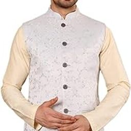 Men's Woven Design Embroidered Nehru Jacket-picture-14