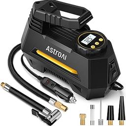 AstroAI Portable Air Compressor Pump, Tire Inflator with Gauge 12V DC Digital Car Air Pump 100PSI with LED Light, Larger Air Flow, Extra Nozzle Adaptors for Car, Bicycle, Motorcycle Ball Air Mattress-24