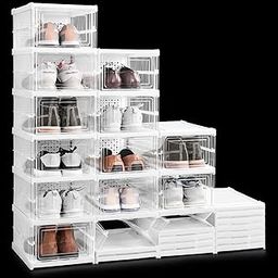 ABOUT SPACE Shoe Box- 6 Tier Transparent Shoe Rack for Home | Collapsible Shoe Organiser with Door-Foldable Sneaker Box (L 25.6 x B 34.5 x H 105cm),PP Plastic-3