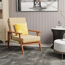 BM WOOD FURNITURE Wood 1 Seater Sofa with Cushions for Bedroom Living Room Home Wooden Single Seat Sofa Furniture for Office & Hall - Natural Finish-image-23