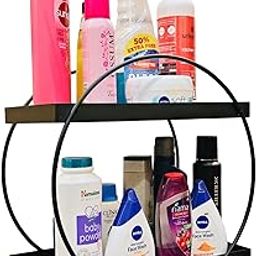 CR18 COLLECTION Modern Decorative 2-Tier Metal Tray Round Metal Standing, Bathroom Countertop Storage Shelf Organizer, Multipurpose Stand Kitchen Pantry Storage Rack, Kitchen Racks and Shelves Rack-image-45