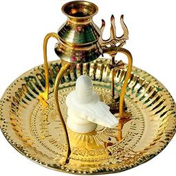 HaridwarDivine Shiv Marble White Shivling Shiva Ling/Shivling with Brass Plate, Kalash with Stand & Trishul Brass for Home Puja, Temple, Jalabhishekam-30