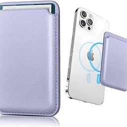 Genuine Leather Magnetic Card Wallet Holder for Magnetic Compatible with Mobile Phone Leather Magnetic Case Credit Card ID Holder (Light Purple)-image-87