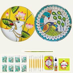 Decordial Premarked pichwai Art Materials kit with MDF DIY kit lippan Art Mirror, 1 pcs lippan Art Painting Brush and Colour-picture-20
