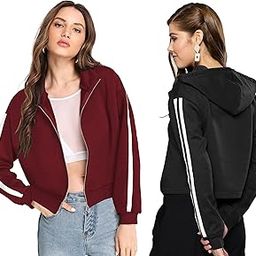 Combo of Maroon Collared Jacket and Black Hoodie Fleece Sweatshirts for Women (Maroon & Black, XX-Large)-3