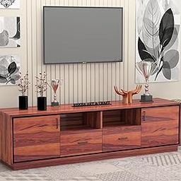 REKHA ART AND CRAFT TV Cabinet with 4 Drawer 2 Shelfs | Wooden TV Console Table TV Unit for Living Room Hall Bed Room | Colour - Honey Finish Brown-17