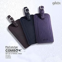 Gibox Luggage Tag (Set of 3) Black, Purple and Brown | Travel Tags for Bag | Unisex PU Leather Bag Tags with Flap | Airport Suitcase Tag with Name ID Labels-picture-11