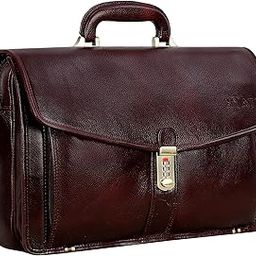 24 litres Capacity Brown Leather Laptop Briefcase Bag for Men (L-17 X H-14 X W - 5 Inch)-image-97