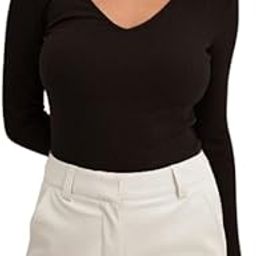 Casual Wear Full Sleeve Plain V-Neck Rib Knit Regular Top for Women, Top for Girls-image-20