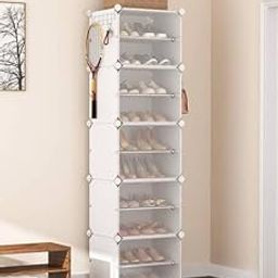 CoolLeaf Shoe Rack Plastic, 10-Layer Shoes Rack for Home Plastic, Closed Shoe Rack with Door&Metal Hook, Soft PP Sheet Shoe Stand Organiser Sneakers/Heels/Slippers on Bedroom Entryway,White (SR-W10)-3