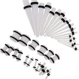36pcs Ear Gauges Stretching Kit Acrylic Plug 14G-00G Expander White-image-45