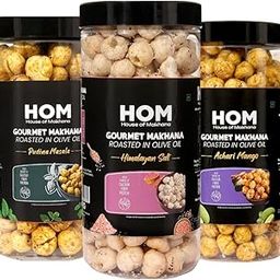 H O M House Of Makhana 195g Pudina, Himalayan Salt And Achari Mango Gourmet Makhana Jar Roasted in Olive Oil, Flavored Makhana Pack of 3 (65gX3)-image-15