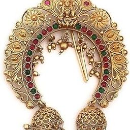 Traditional Ethnic Gold Plated Brass Alloy Juda Pins With Pearl Jhumki Drops Maharashtrian Wear Bridal Hair Accessories for Girls and Women (MSJB001)-image-58