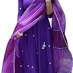 Women's Cotton Blend Anarkali Embroidered Kurta with Pant & Dupatta-image-41