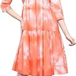 Women's Pure Cotton Tie-Dye Shibori Printed Western Dress (JOPLJPR319-P_Orange & White_P)-picture-14