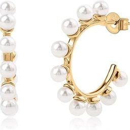 925 Silver 18K Gold Plated Shell Pearl Studded Half Hoops Earring for Women | With Certificate of Authenticity and 925 Stamp | Life-time Warranty*-27