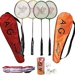 AXG Classy Colored Thrasher Racquets with Feather shuttles and Net Badminton Kit (Multicolor)-0