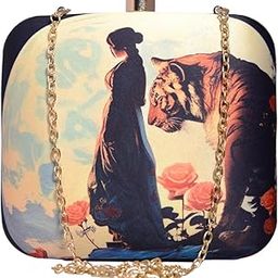 Lady And Tiger Printed Clutch Bag for Women with Detachable Strap-image-58
