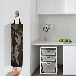 Suneez Nest Pack of 1 multicolour Round Trash bag organizer plastic carry bag holder,Dispensor hanging storage Mesh Garbage/Recycling Grocery shopping Pocket Hanging container for kitchen (camouflage)-image-93