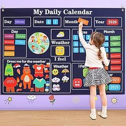 My First Daily Calendar-Preschool Classroom Must Haves, Circle Time Learning Center, Days of the Week Chart for Toddlers Learning, Classroom Calendar for Kids, 3.3Ft Felt Board for Toddlers-picture-14