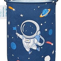 LANGYASHAN Laundry Basket Canvas Fabric Collapsible Organizer Basket for Storage Bin Toy Bins Gift Baskets Bedroom Clothes Children Nursery Hamper (Blue Space Astronaut)-image-41