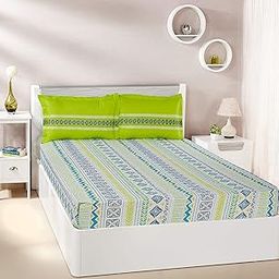 Amazon Brand - Solimo Fuzzy Strings 144 TC Cotton Double Bedsheet with 2 Pillow Covers, Green-image-25