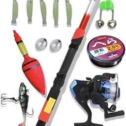 Quanhai Ultimate 7ft Fishing Combo Rod, Reel, Lures, Line, Bell & More! Red Fishing Rod (210 cm, 0.21 kg, Red)-image-37