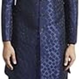 kisah Men's Kurta Indo-Western Sherwani Churidar Set, Blue Silk Blend, Woven Design Mandarin Collar Regular Fit Long Sleeves-picture-36