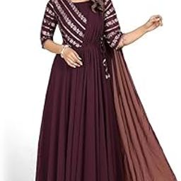 Maxi Georgette Matt Sequence Embroidery Regular Fit A-Line Gown with Attached Dupatta for Women-picture-2