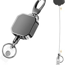 Retractable Id Card Holder, Keychain Badge Holder, Zinc Alloy Metal Carabiner Keychain 26.7 inches Retractable Steel Wire Reel Design Utility Carabiner Keyring for Keys, Badge, Cards-picture-43