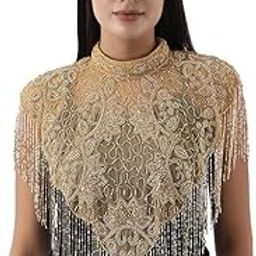 Women's Net Hand Bead Embroidery Designer Short Cape Poncho CN C-16-image-90