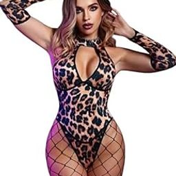 Women's Leopard Print Lingerie Bodysuit – Sexy Cut-Out One-Piece with Arm Sleeves | Wild Animal Print Exotic Clubwear-image-6