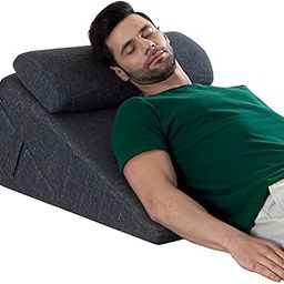 The White Willow Wedge Pillow Memory Foam & HR Foam, Wedge Pillow for Back Support Acid Reflux,Wedge Cushion for Sitting,Leg Pillow,Adjustable Wedge Pillow with Headrest Grey Standard Size 12" H-image-3