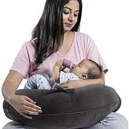 Wakefit Feeding Pillow for New Born Baby | 3 Months Warranty | 5 in 1 Nursing Pillow with Belt and Hoop for Breastfeeding with Velvet Removable Cover | Charcoal Grey-10