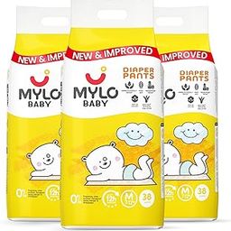 Mylo Baby Diaper Pants Medium (M) Size 7-12 kgs (114 count) Leak Proof | Lightweight | Rash Free | 12 Hours Protection | ADL Technology | with Aloe Vera Lotion-image-18