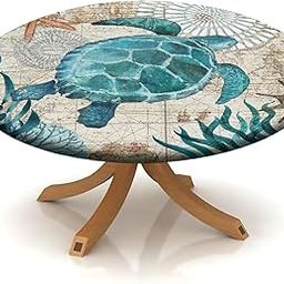 igoga sports Fitted Tablecloth Round, Elastic Edge Table Covers - Indoor Kitchen Dinning Room or Outdoor Picnic Party Dining Tables Decoration Fits Tables Up to 48''-52'' Diameter, Turtle-1-image-26