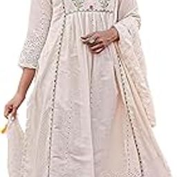 Women's Cotton Floral Embroidered Flared Kurta Pant with Dupatta | Anarkali Kurta Sets for Woman-image-2
