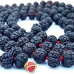 HONODIX Original Rudraksha Panchmukhi Mala (Black, 9-10mm) for Wearing and Japa Mala (5 Mukhi Mala, 108 Beads Mala Rosary Garland) (Black)-21