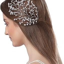 Handmade Wedding Party Fancy Bridal Hair Clip Hair Accessories for Women (Pearl Leaf Silver 4001), Pack of 1-picture-28