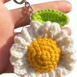 Crochet Keychain - Floral Theme| Aesthetic Pinterest Finds, Decorative Bag Charm, Gift for Women and Girl Floral Bag Charms for Women, Keyring for Purse, Backpack (Sunny Sunflower) (White)-image-68