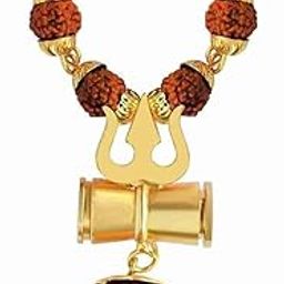 Lord Shiva Trishul Damru Locket With Gold Plated Caps Rudraksha Mala-image-90